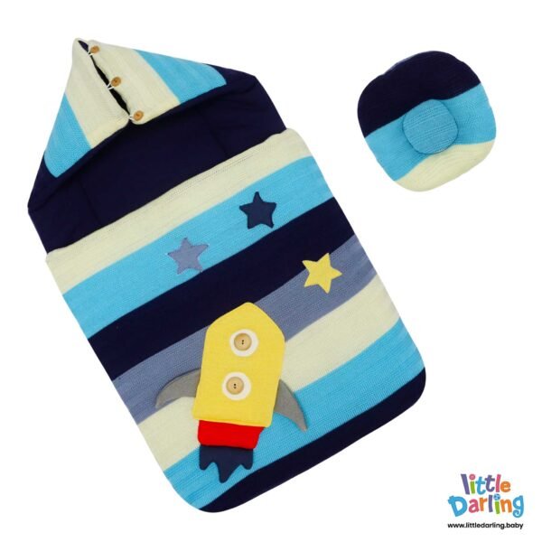 Hooded Baby Carry Nest With Pillow Embossed Rocket Little Darling