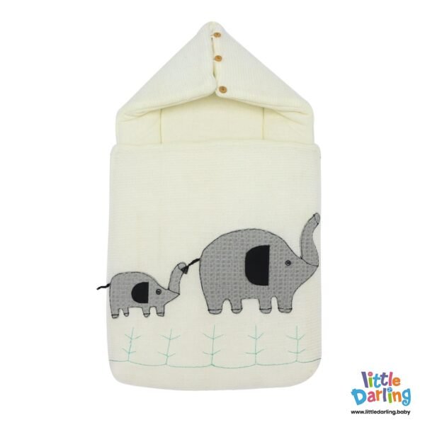 Hooded Baby Carry Nest With Pillow Embossed Elephant Print Little Darling
